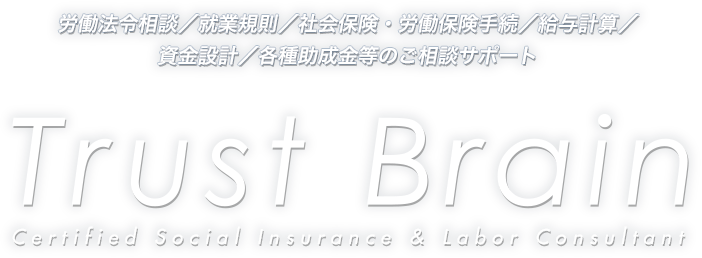 労働法令相談／就業規則／社会保険・労働保険手続／給与計算／資金設計／各種助成金等のご相談サポート 社会保険労務士法人トラストブレイン